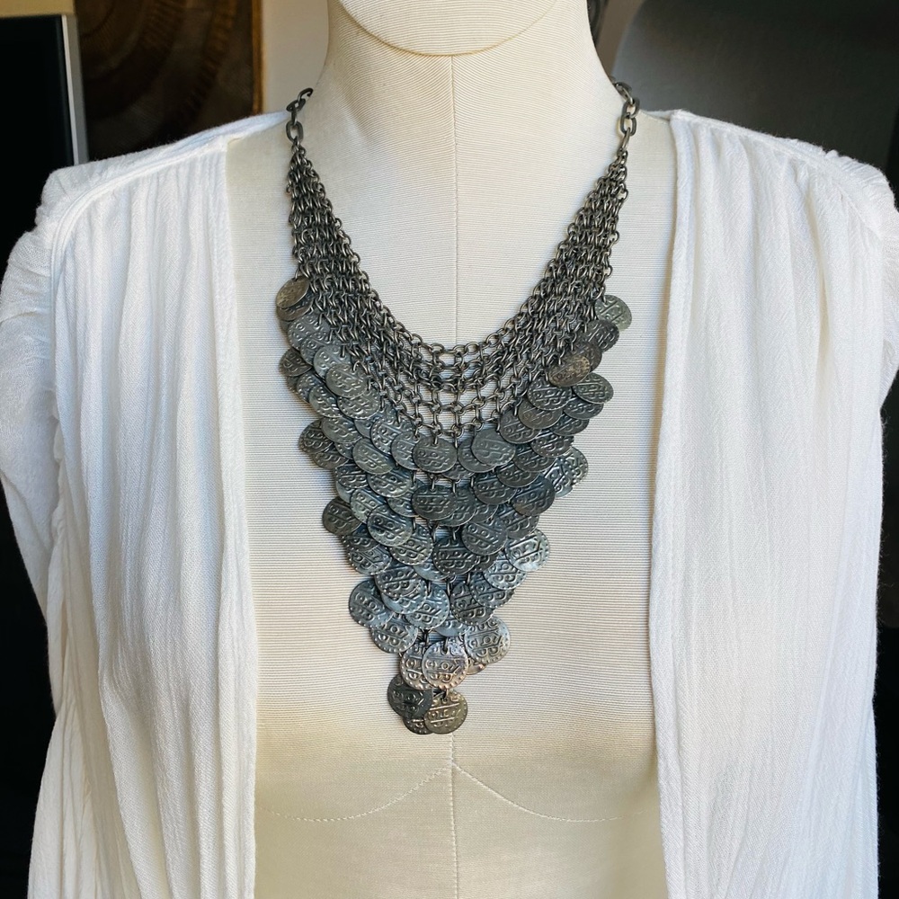 Chainmail Sanskrit Gypsy Coin Bib Necklace gothic hippie boho goth festival punk
